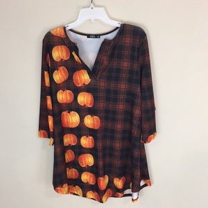 Lilly by Firmiana Plaid Fall Pumpkins Plaid Top Tunic Size Large